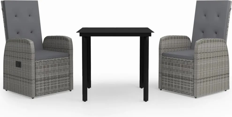 vidaXL Set de mobilier pentru grădină, cu perne, 3 piese, gri