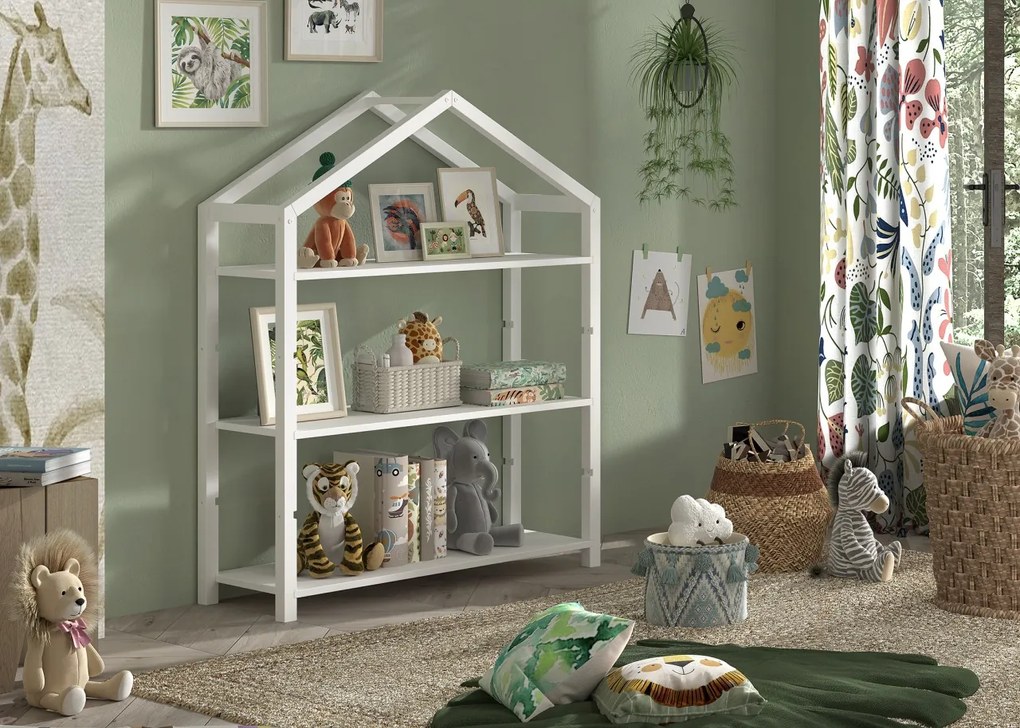 Bibliotecă în formă de Căsuță, Alb, MDF – Dallas – Vipack