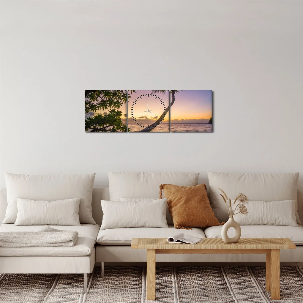 Tablou cu palmier pe plajă (cu ceas) (90x30 cm)
