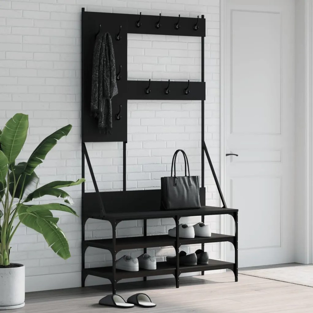 vidaXL Suport de haine cu raft de pantofi, negru, 100x40x184 cm