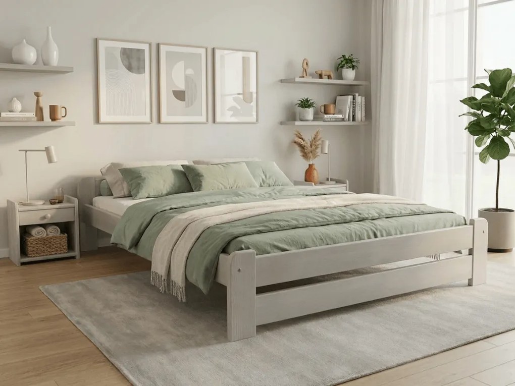 Pat Emily 140x200 cm, alb Saltele: Cu saltele Deluxe 10 cm, Somiera pat: Cu lamele drepte