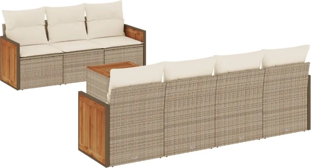 vidaXL Set canapele de grădină, 8 piese, cu perne, bej, poliratan