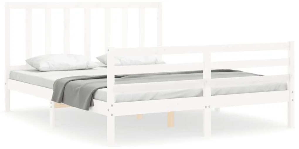 3193867 vidaXL Cadru de pat cu tăblie, alb, 160x200 cm, lemn masiv