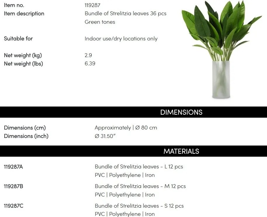 Buchet artificial LUX din 36 fire frunze Strelitzia