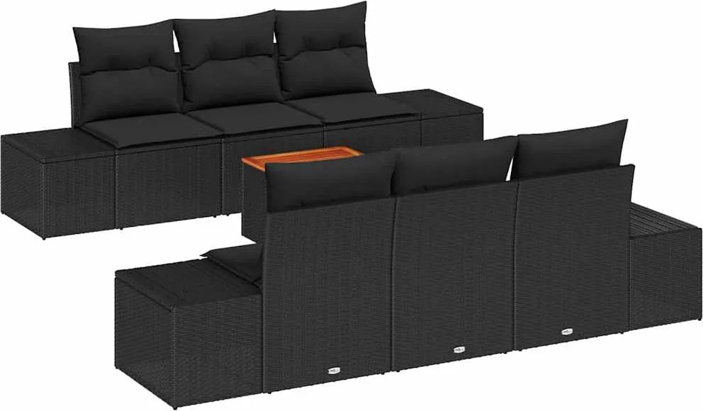vidaXL Set de canapele pentru grădină 7 pcs Negru poliratan