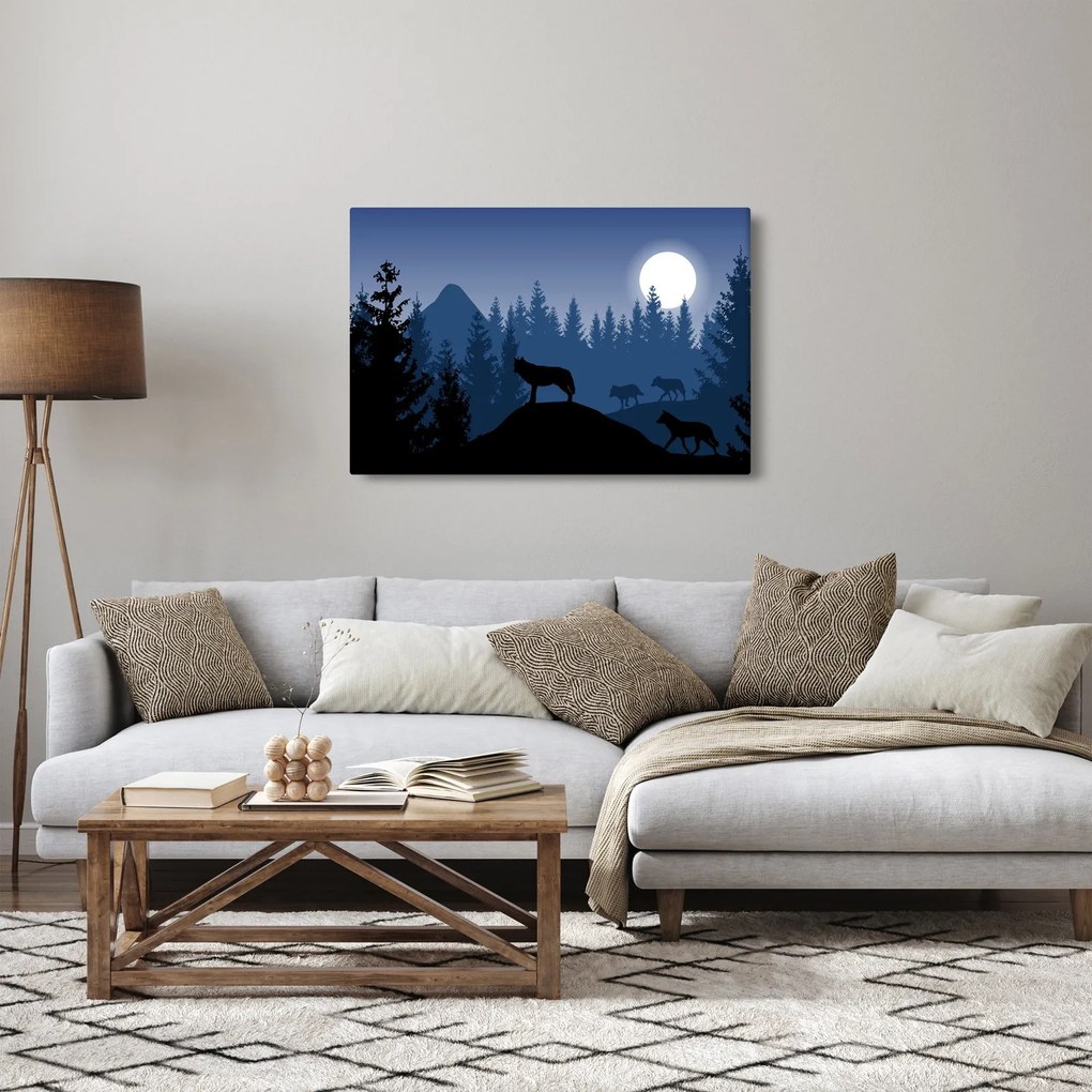 Tablou - Haita de lupi sub lună plină (90x60 cm)