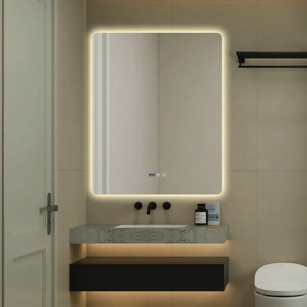 Oglindă Baie LED și Dezaburire Elit’s Premium: Senzor Touch, Lumina Rece, Caldă și Neutră, 80x100cm, Lumina Ambientală Spate