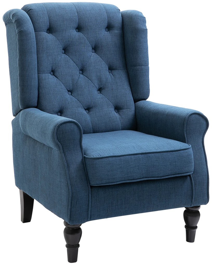 HOMCOM Scaun Decorativ Capitonat cu Spatar Inalt, Cotiere Rotunjite Captusite și Sezut cu Captuseala Groasa, Albastru | Aosom Romania