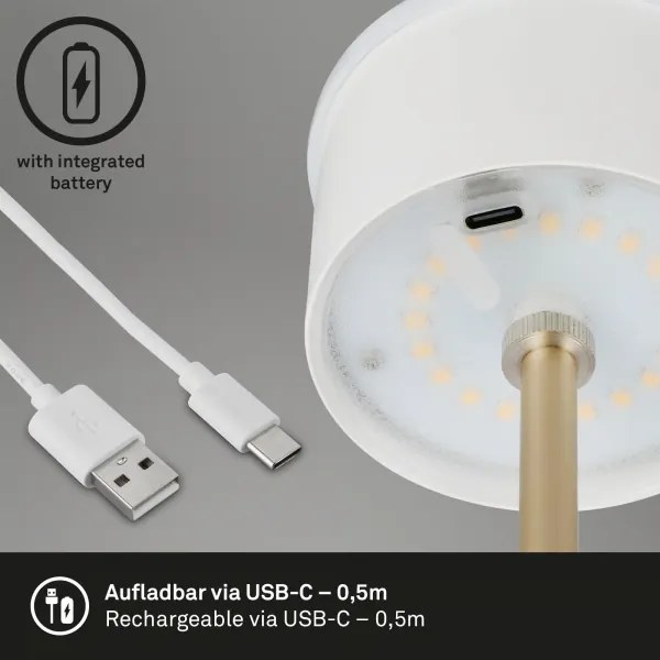 Brilo - Lampă de masă LED KIKI, reîncărcabilă, cu control tactil, 2,6W/5V, IP44, 2600 mAh, maro