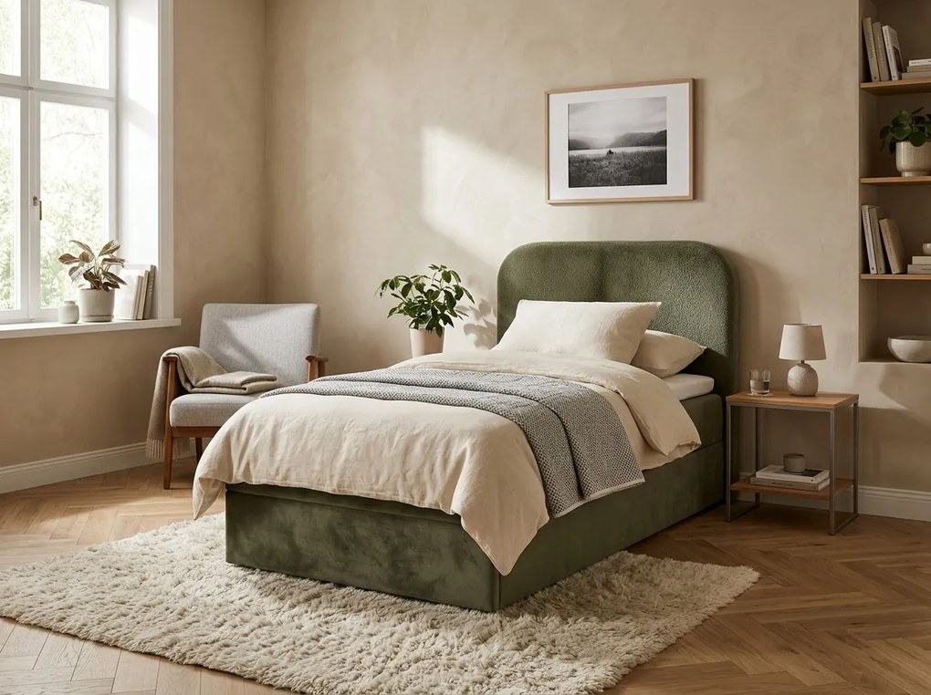 Pat tapitat boxspring FORENA 90x200 cm verde inchis Saltea: Saltea cu arcuri Bonell
