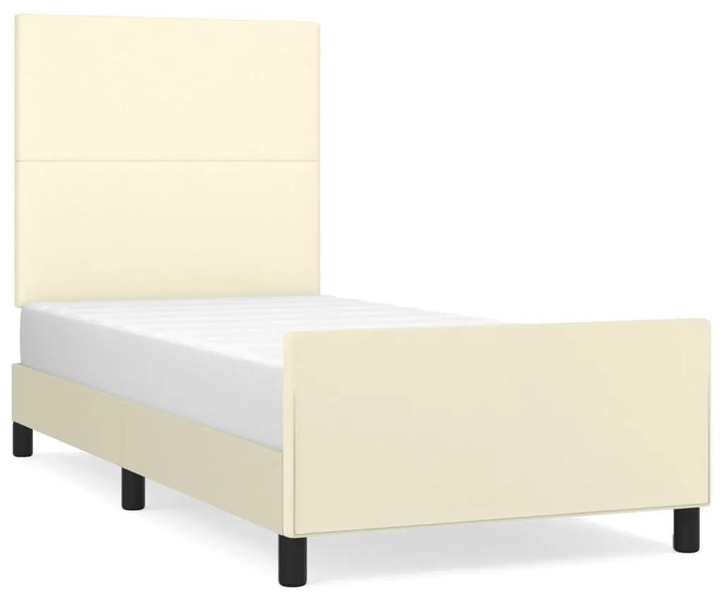3125429 vidaXL Cadru de pat cu tăblie, crem, 90x200 cm, piele ecologică