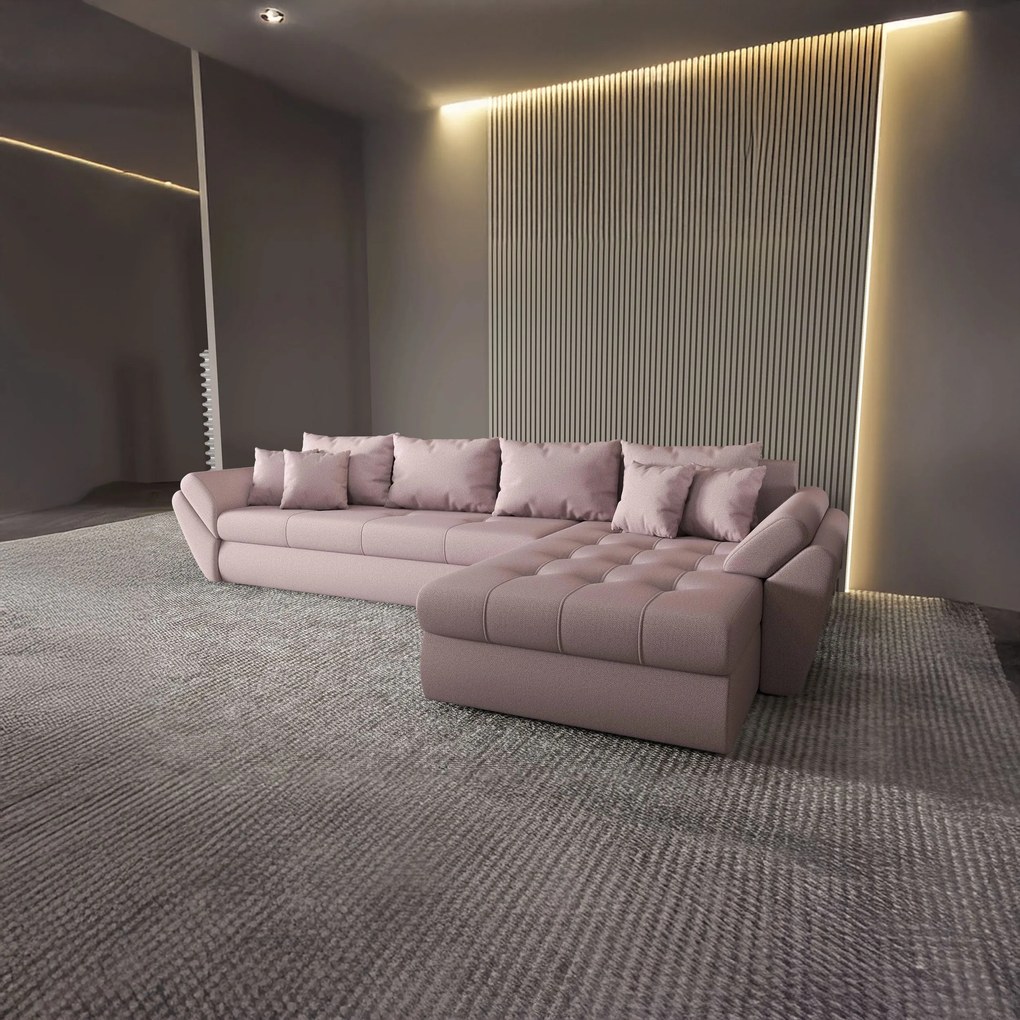 Colțar extensibil dumonde cu ladă de depozitare si sezut confortabil din spuma high-density, Loana XL Enjoy Flamingo II 335x185 cm