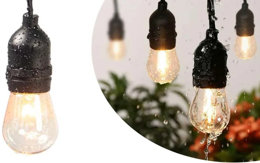 Ghirlanda luminoasa decorativa impermeabila, cu 15 becuri LED soclu E27, 14,6 m, alb cald