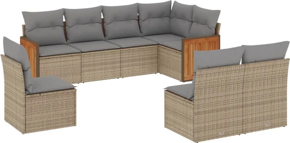 vidaXL Set canapele de grădină, 8 piese, cu perne, bej, poliratan