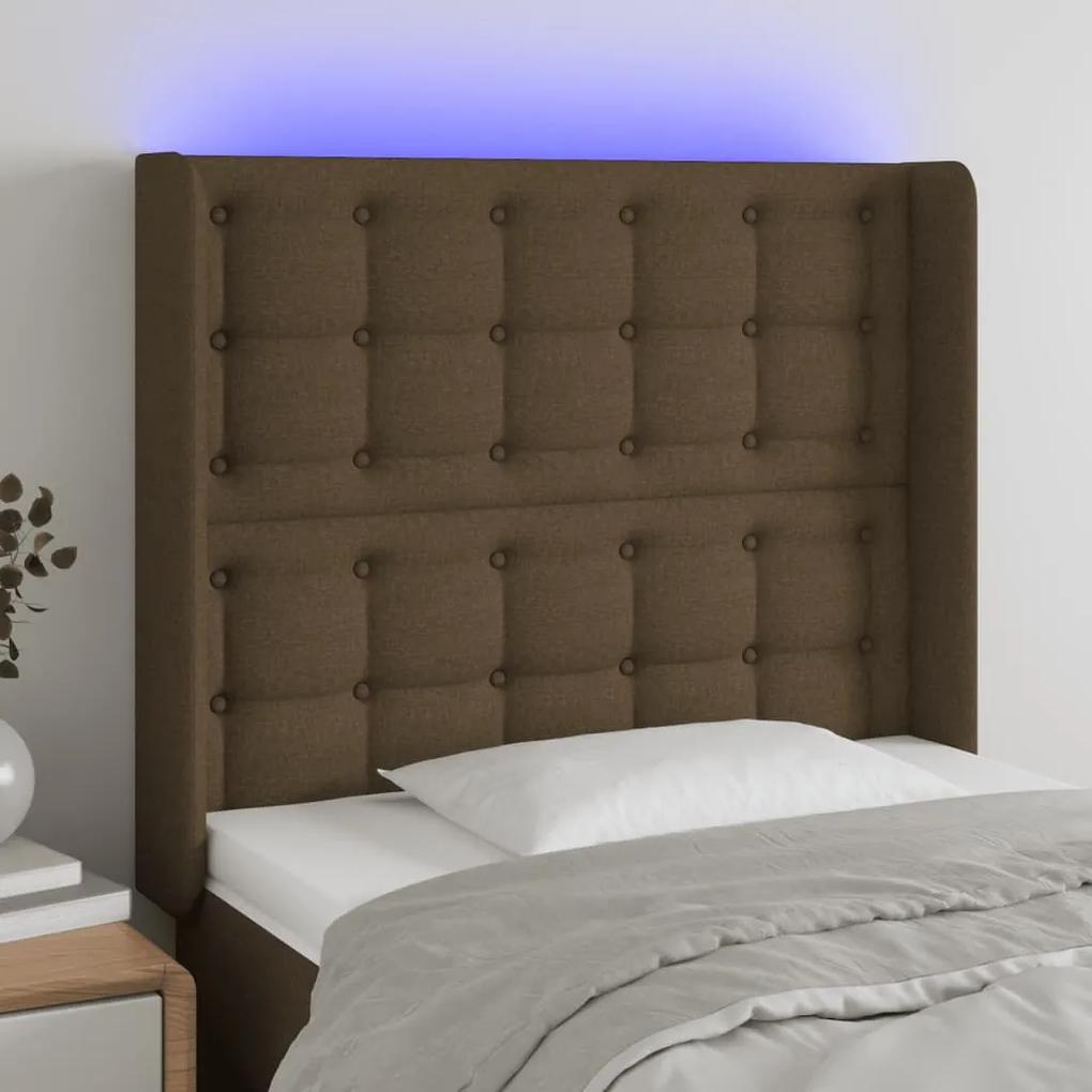 3124459 vidaXL Tăblie de pat cu LED, maro închis, 83x16x118/128 cm, textil