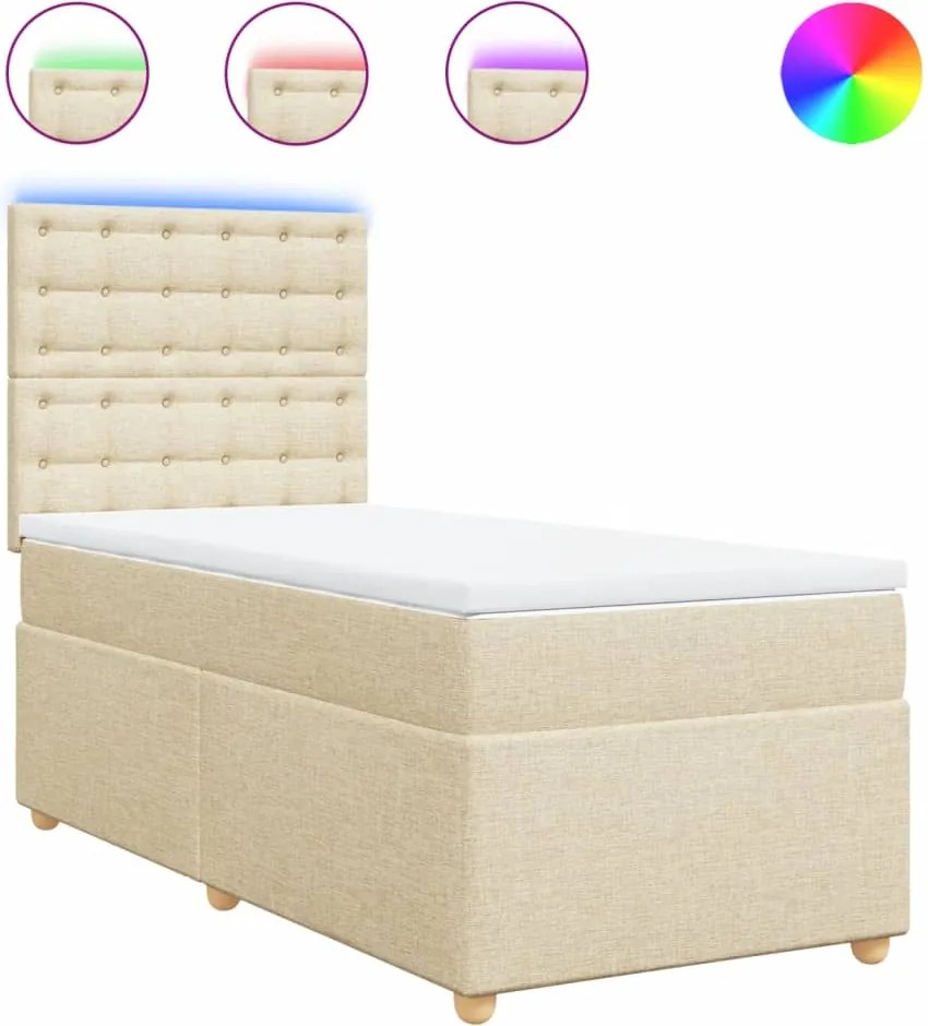 vidaXL Pat box spring cu saltea, crem, 90x200 cm, textil