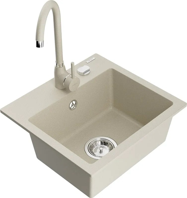Mexen Milo chiuvetă de granit cu 1 compartiment cu baterie de bucătărie Telma, bej - 6505-69-670200-69