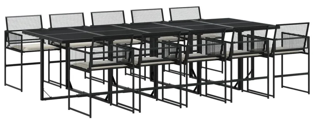 3295026 vidaXL Set mobilier de exterior cu perne, 11 piese, negru, poliratan