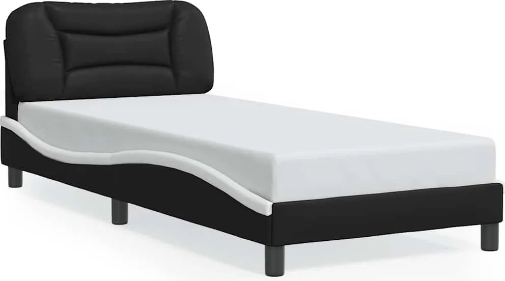 vidaXL Cadru de pat fără saltea, Hvar, negru și alb, 90x200 cm piele ecologică
