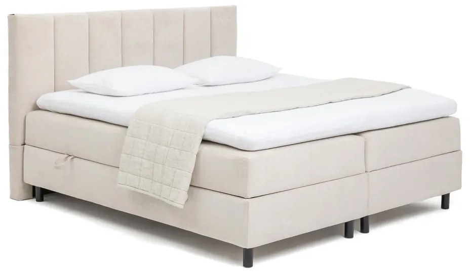 Pat boxspring bej cu spațiu de depozitare 160x200 cm Elva Bold Line – Bonami Selection