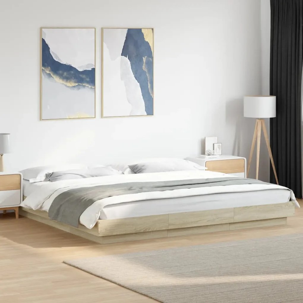 vidaXL Cadru de pat, stejar sonoma, 200x200 cm, lemn prelucrat