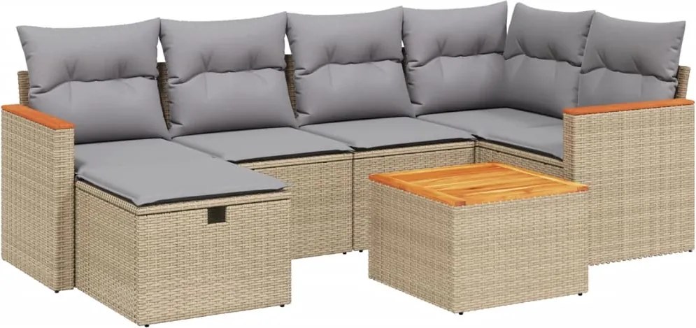 vidaXL Set canapele de grădină, 7 piese, cu perne, bej, poliratan