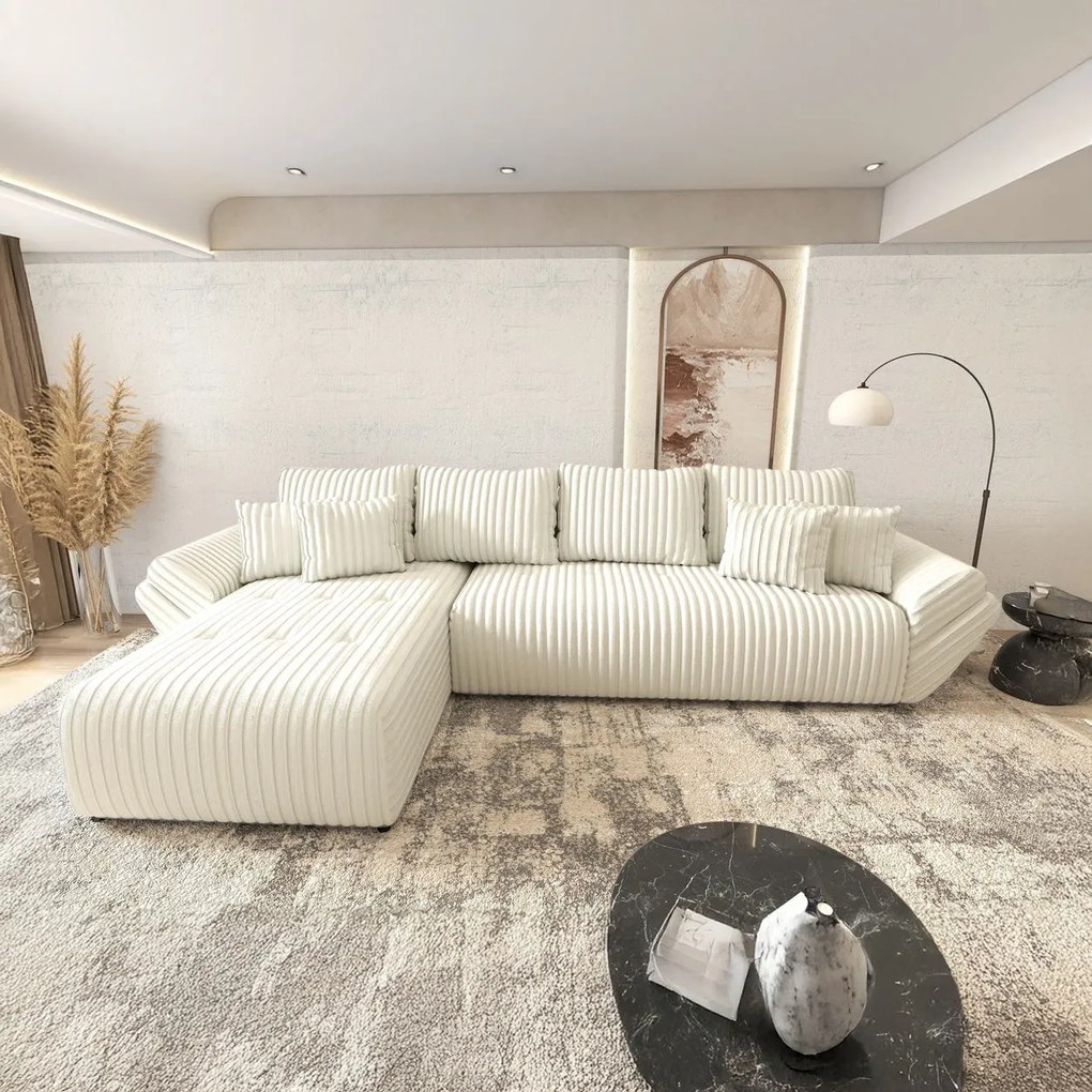 Colțar extensibil dumonde cu ladă de depozitare si sezut confortabil din spuma high-density, Berlin XL Ambience Ivory 350x185 cm