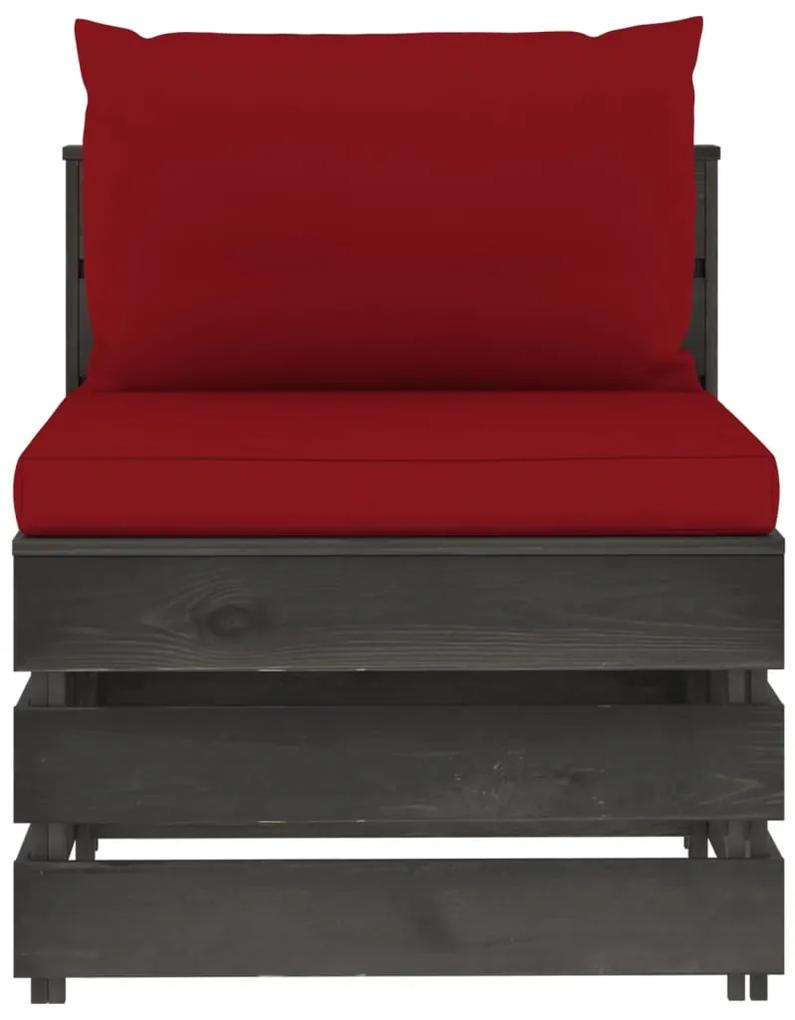 Set mobilier gradina cu perne, 10 piese, gri, lemn tratat wine red and grey, 9