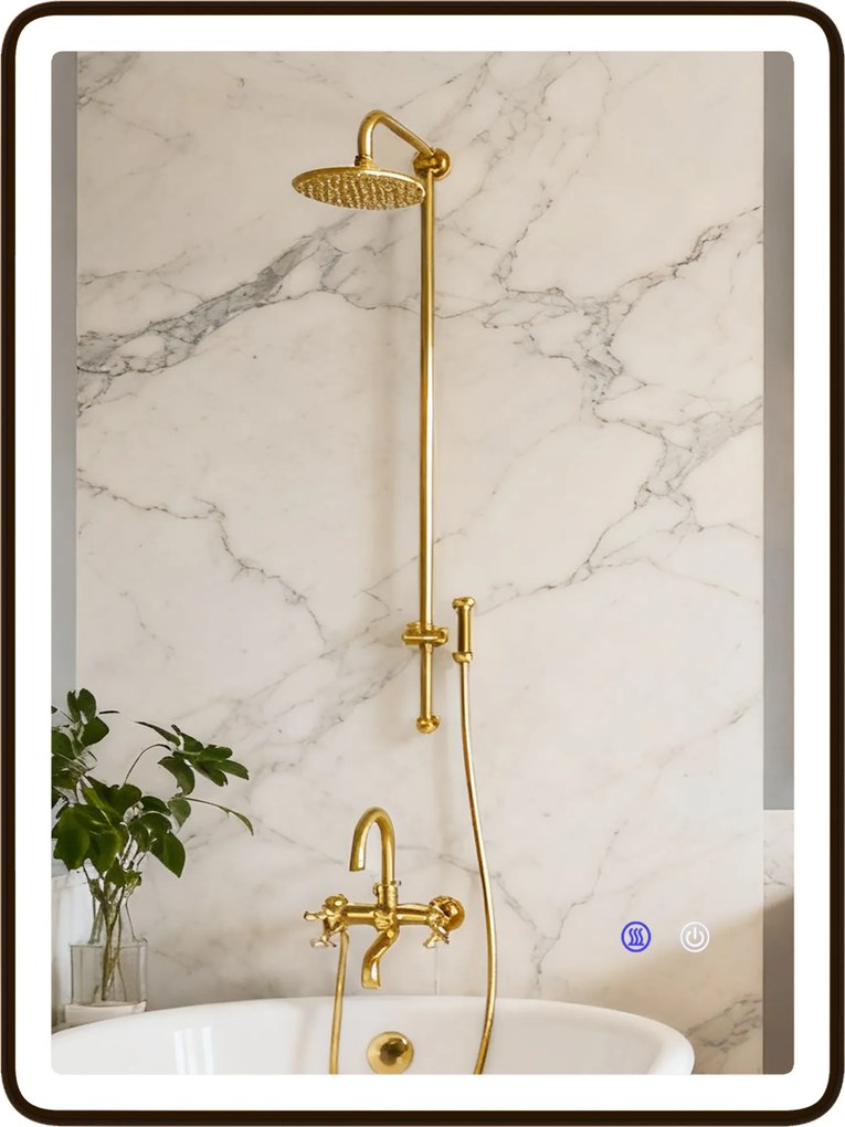 HOMCOM Oglindă baie LED Anti-aburire Oglindă machiaj dimabilă cu iluminare 80 x 60 cm Ramă neagră | Aosom Romania