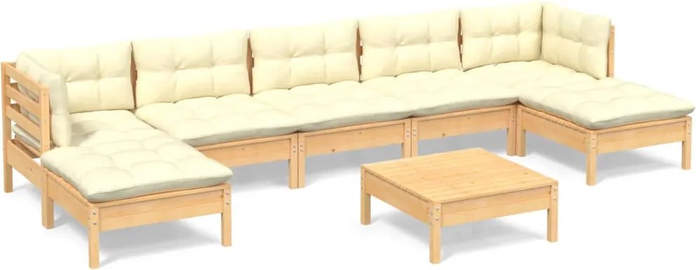 vidaXL Set mobilier de grădină cu perne, 8 piese, crem, lemn de pin