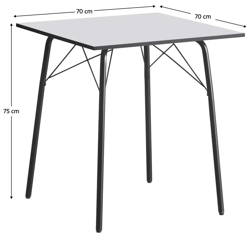 Masă dining, albă / neagră, 70x70x75 cm, NALAK TIP 1