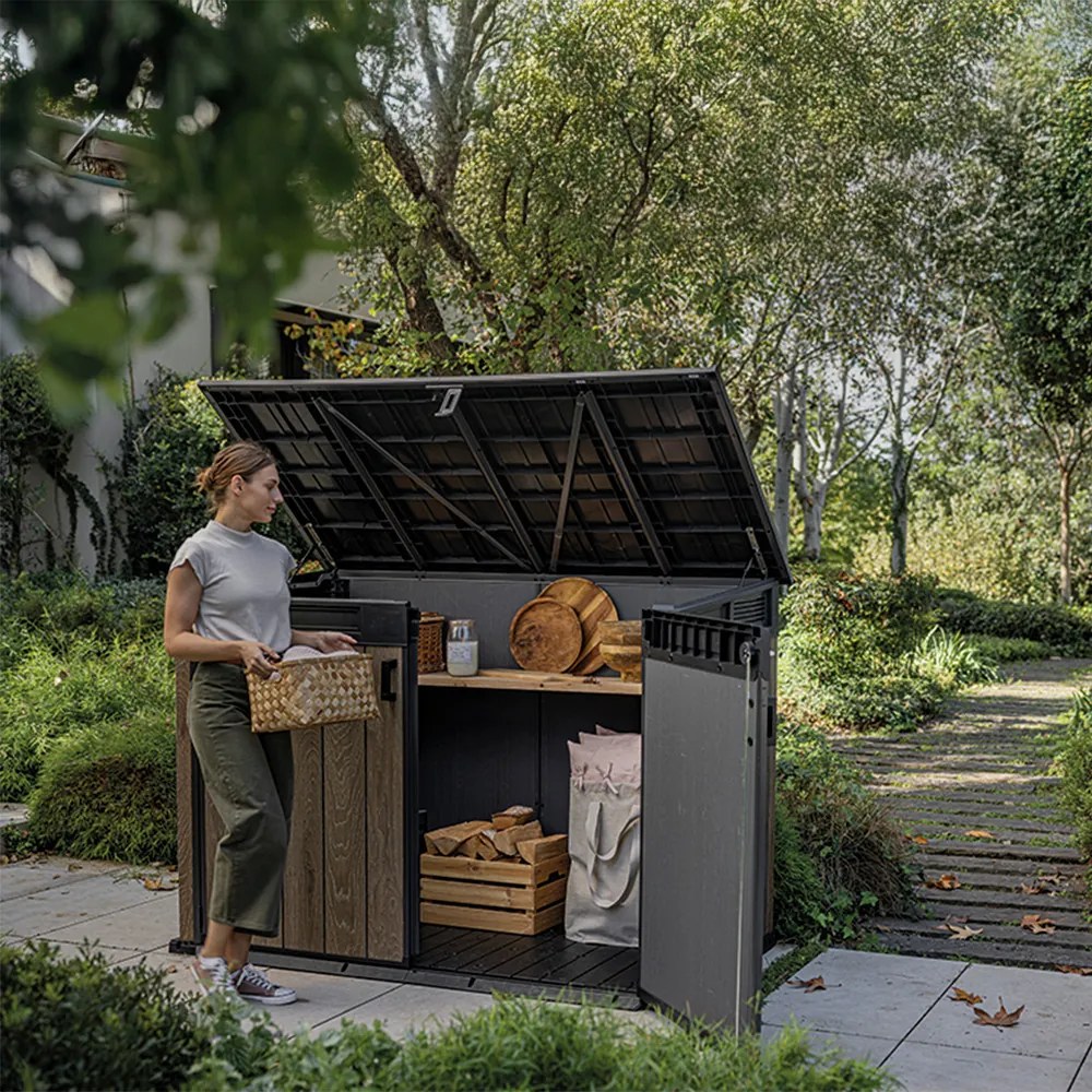 Cutie de depozitare pentru grădină din plastic Signature, 2020 L, nuc