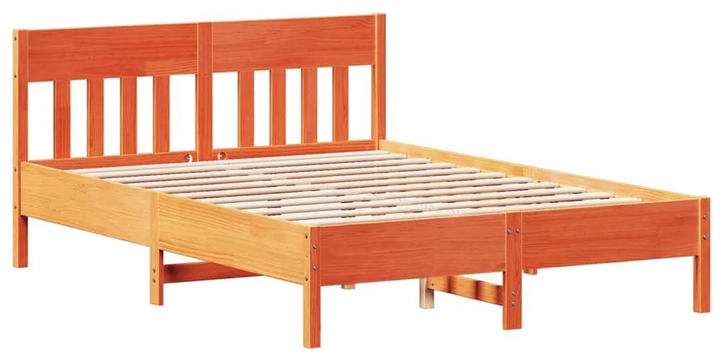 842669 vidaXL Cadru de pat cu tăblie, maro ceruit, 135x190 cm, lemn masiv pin