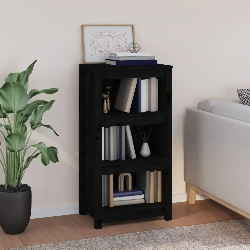 821708 vidaXL Bibliotecă, negru, 50x35x97 cm, lemn masiv de pin