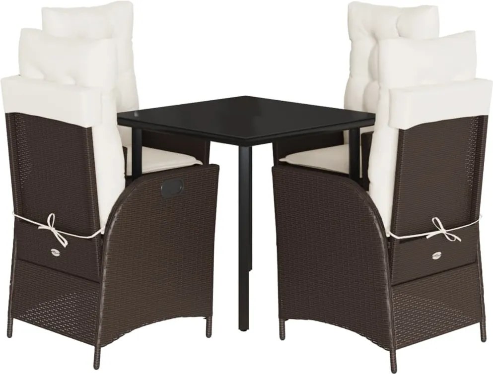 vidaXL Set mobilier de grădină, 5 piese, cu perne, maro, poliratan