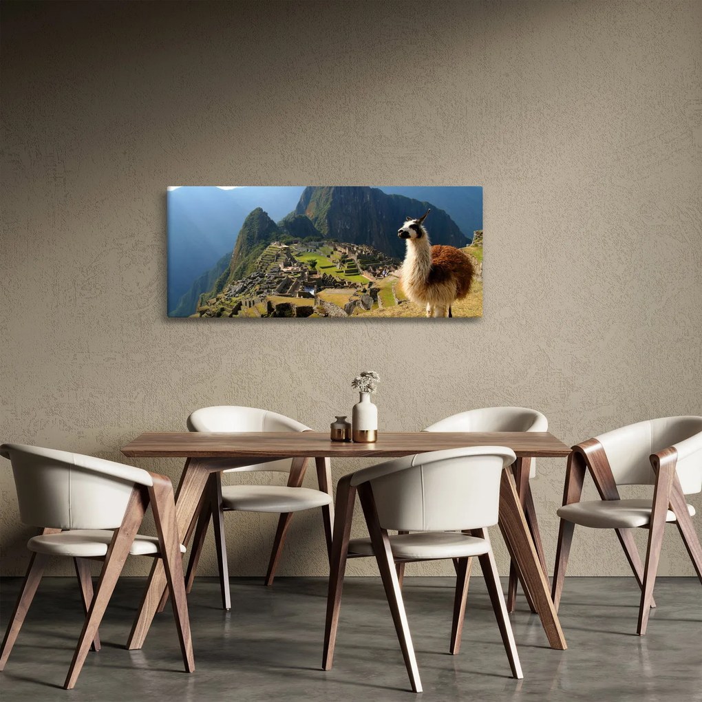 Tablou - Lama și Machu Picchu (120x50 cm)
