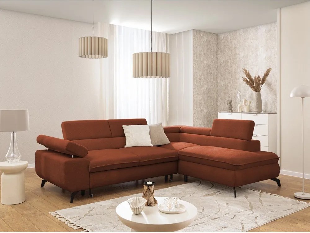 Colțar teracotă cu tapițerie din chenille (cu colț pe partea dreaptă/în formă de ”L”) Marbeya – Ropez