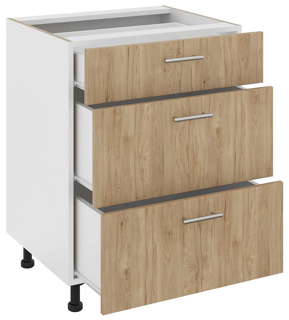 Corp Baza Karo, 3 Sertare, Lemn Natural/Alb, 60 x 50 x 80 cm