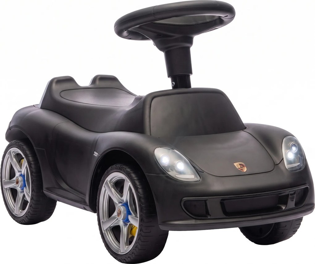 AIYAPLAY Mașinuță de Împins pentru Copii cu Licență Porsche, Claxon, Faruri și Sunet de Pornire, PP, Negru | Aosom Romania