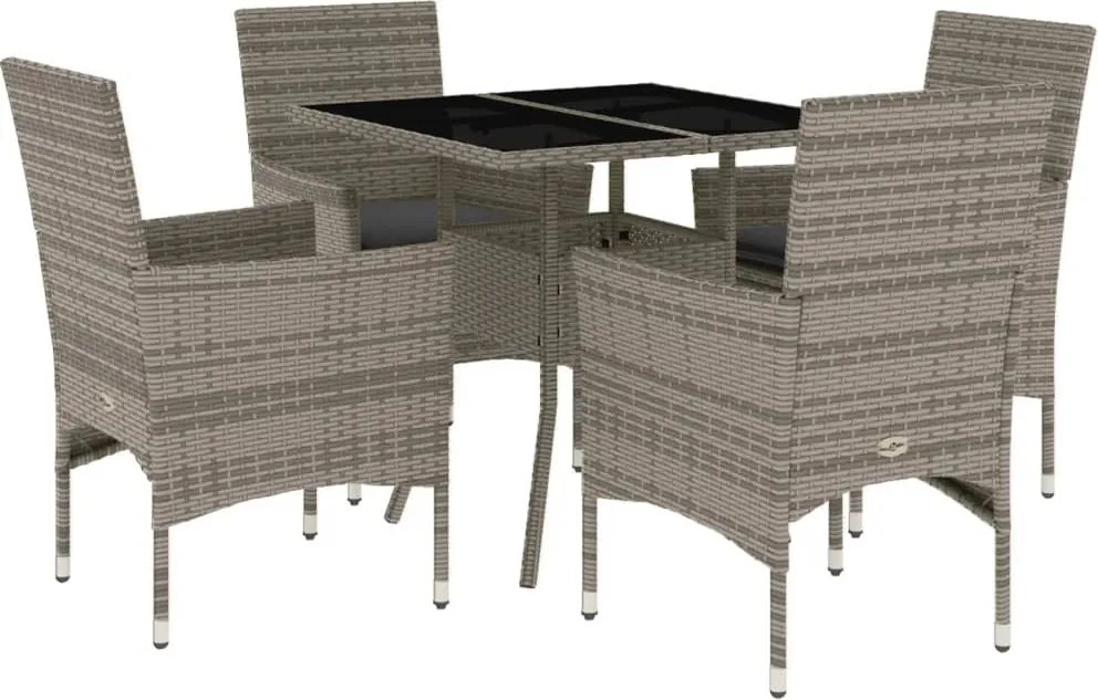 vidaXL Set mobilier de grădină cu perne 5 piese gri poliratan & sticlă