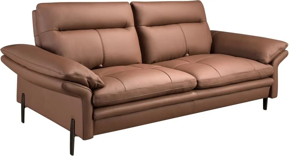 Canapea 3 locuri, tapitata cu piele naturala, spatar rabatabil Maro