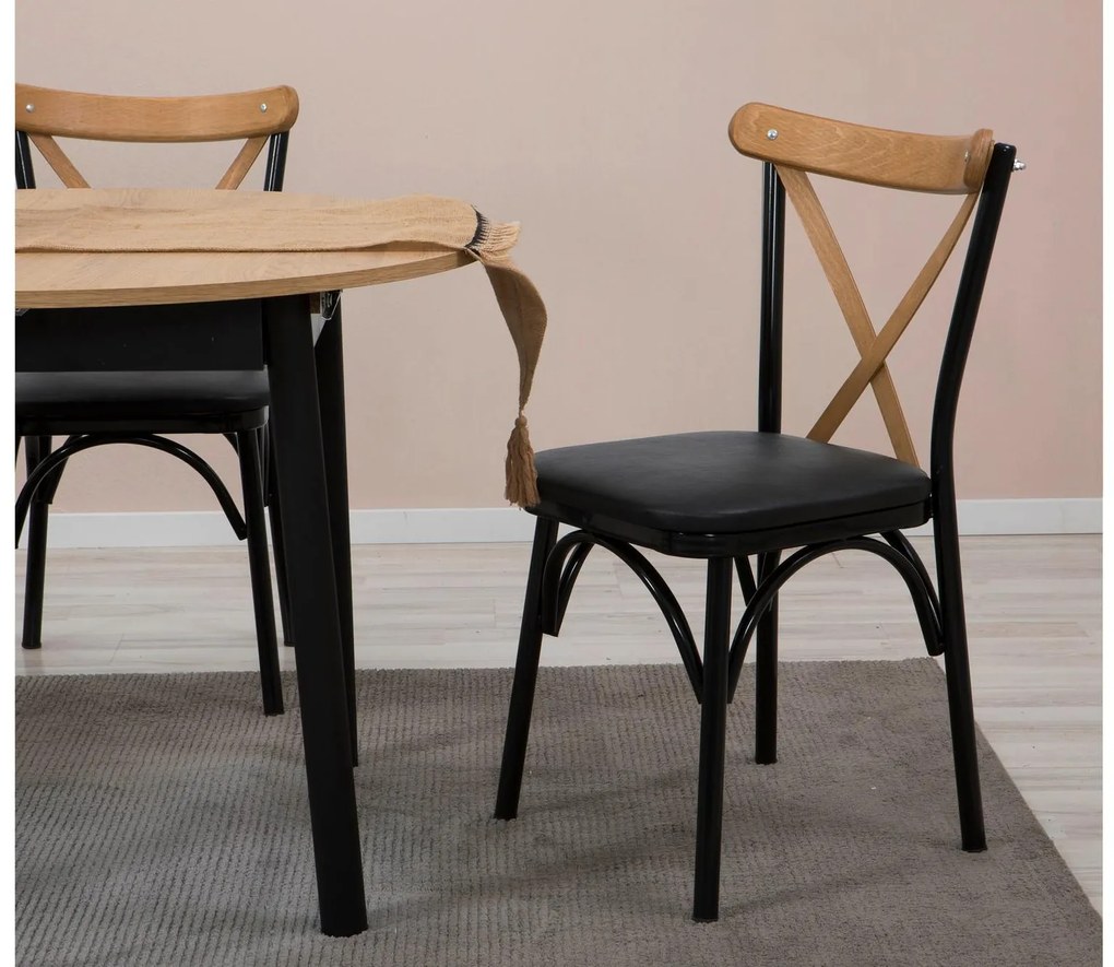Set mobilier sufragerie Duvasa 6 (stejar + negru) (pentru 2 persoane). 1093754