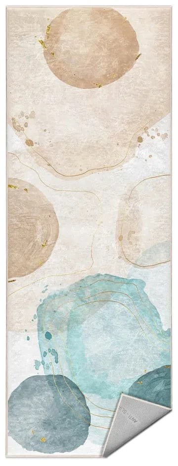 Covor tip traversă crem/turcoaz lavabil 80x200 cm Puddle – Mila Home