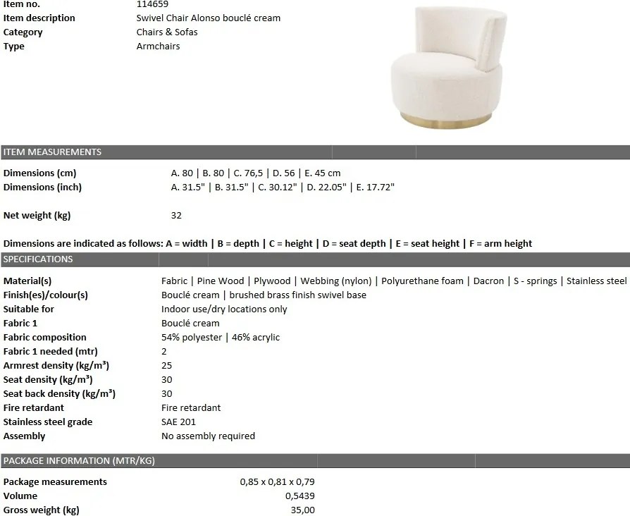 Fotoliu pivotant design elegant Alonso 114659 HZ