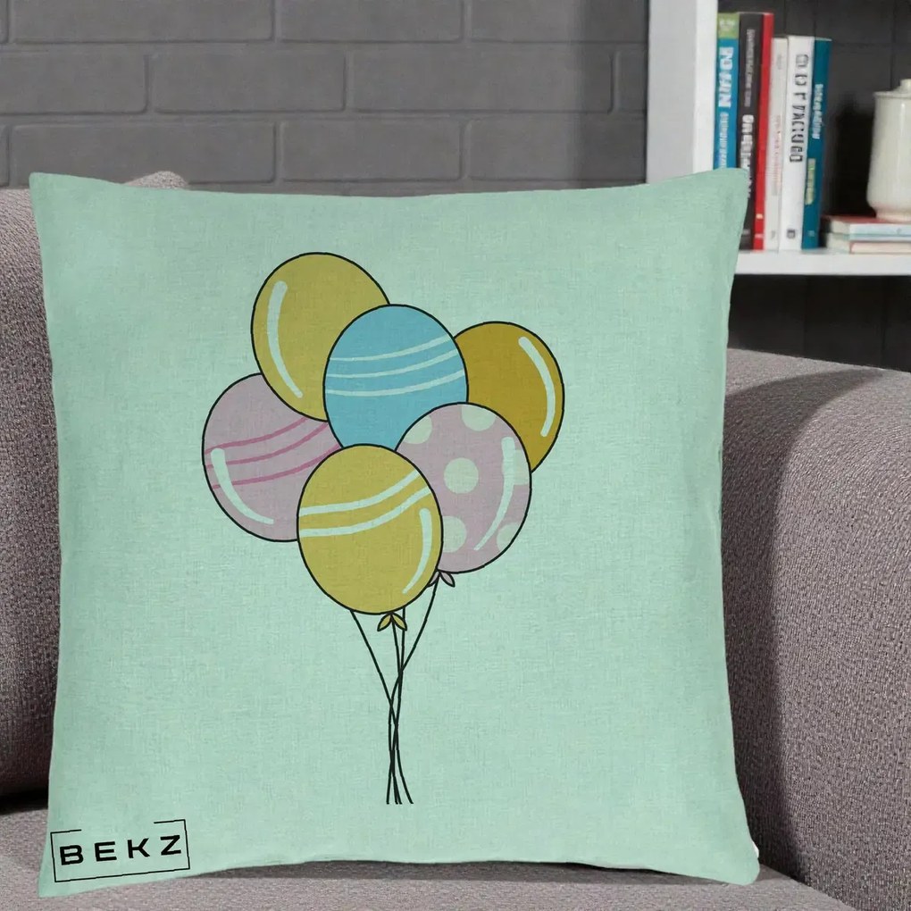 Perna Decorativa Baloane Petrecere, 40x40 cm, Verde Menta, Husa Detasabila, Perna Inclusa, BEKZ®