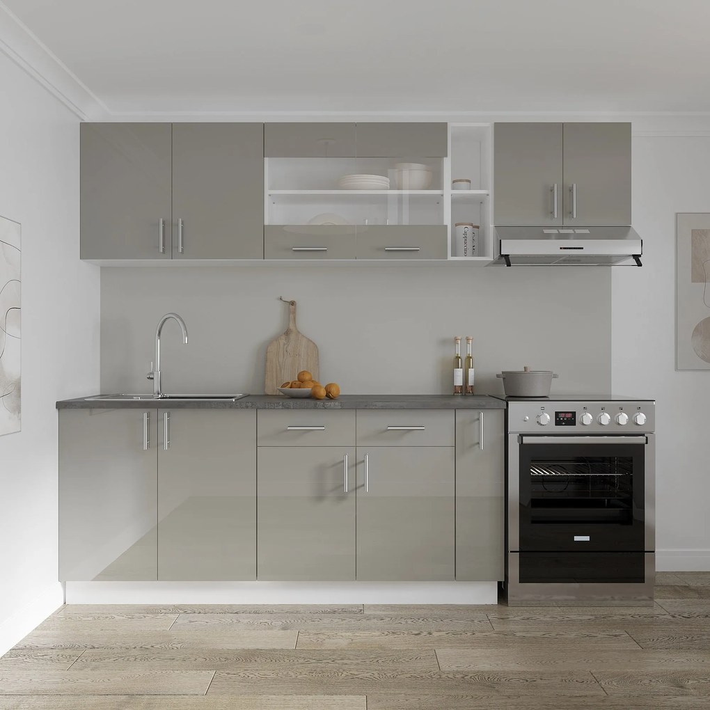 Set haaus V16, Gri Lucios/Alb, MDF, Blat Thermo 28 mm, L 240 cm