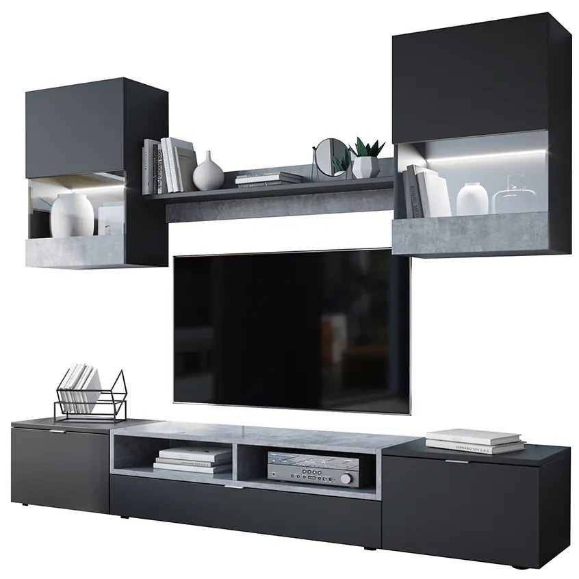 MEBLINE Set mobilă ALANI XL Negru / Concreto