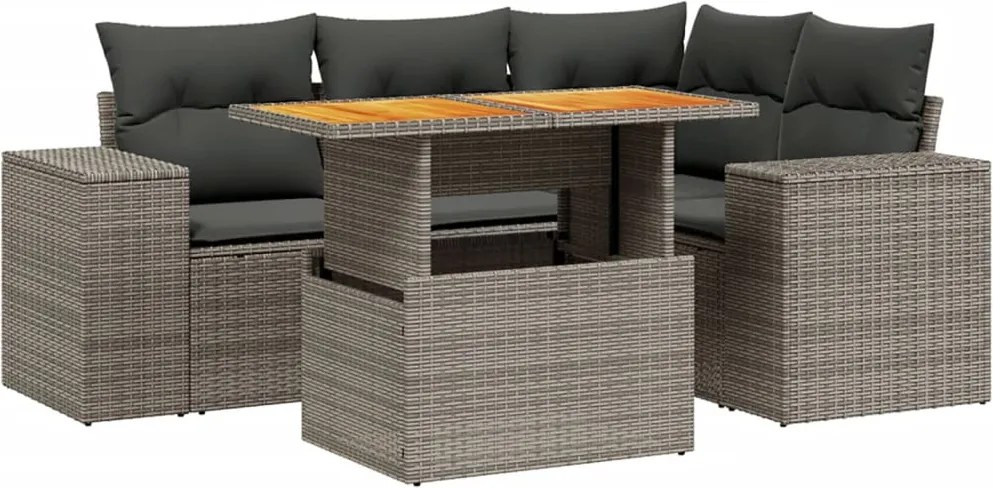 vidaXL Set canapea de grădină cu perne, 5 piese, gri, poliratan