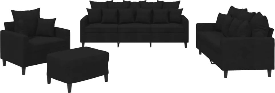 vidaXL Set de canapele cu perne, 4 piese, negru, catifea