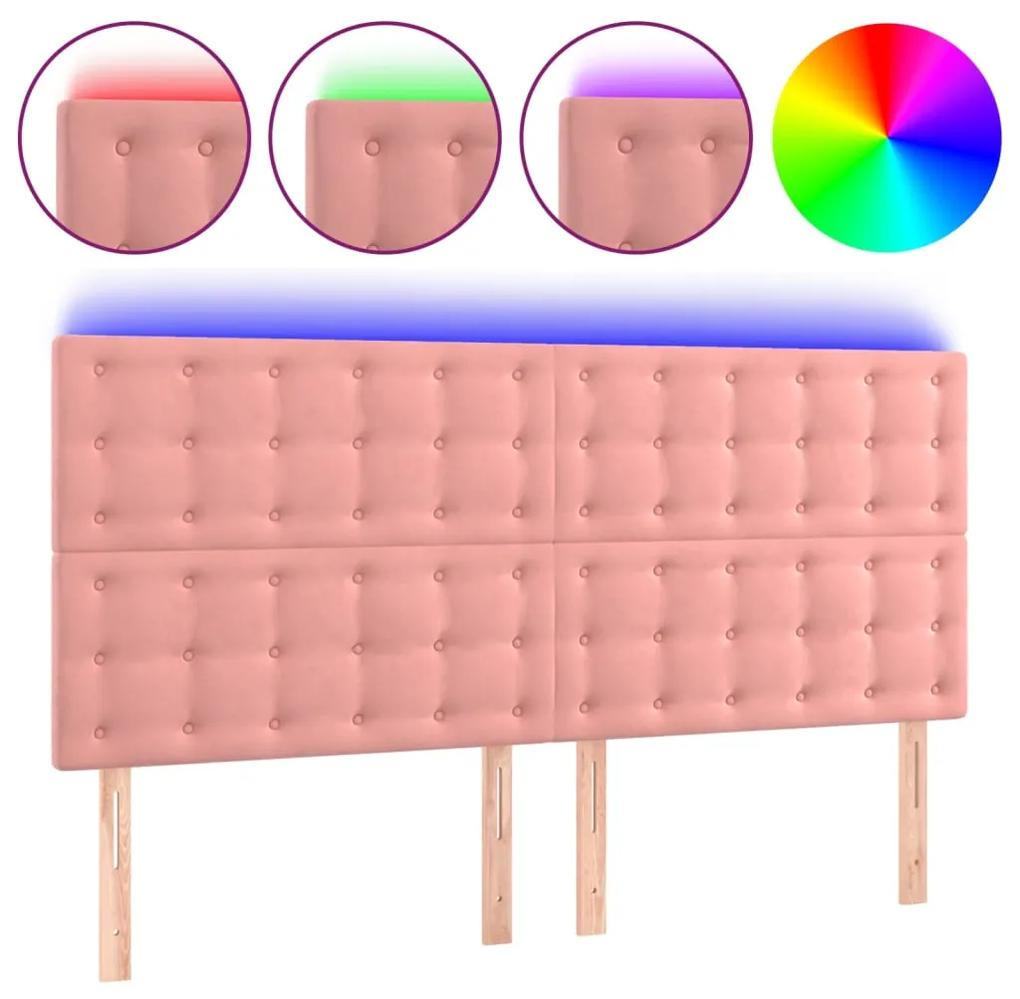 3122929 vidaXL Tăblie de pat cu LED, roz, 200x5x118/128 cm, catifea